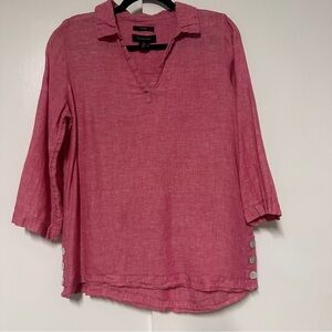 Tahari Shirt Blouse 100% Linen Pink Top Mother Of Pearl Buttons Size Medium